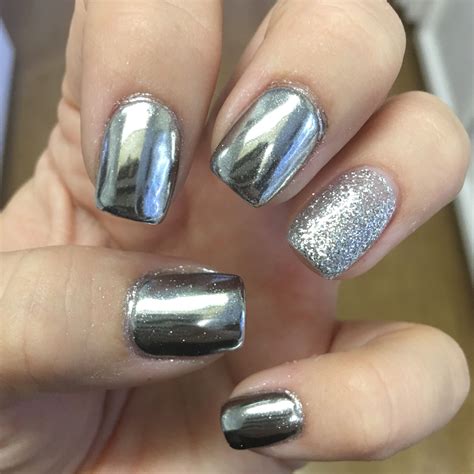 chrome over glitter nails|silver chrome nail designs.